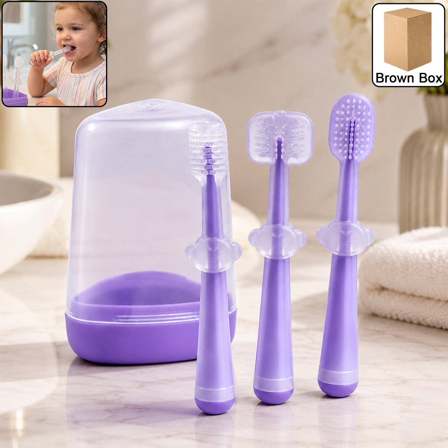 Soft Baby Toothbrush Set 3pc Silicone Training Brush with Case