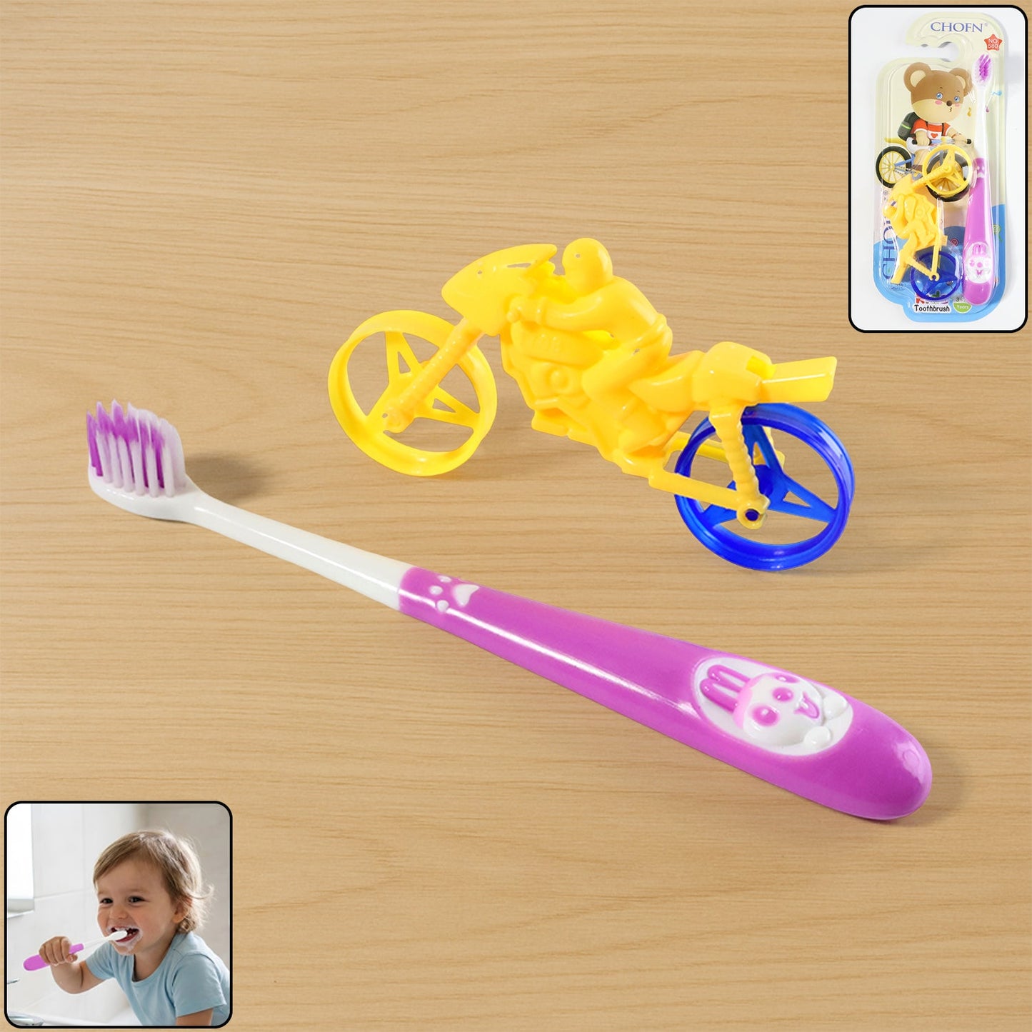 Panda Kids Toothbrush and Motorcycle Toy Set