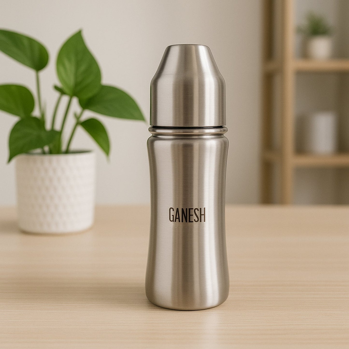 Ganesh Stainless Steel Baby Feeding Bottle 250ml with Anti-Colic Nipple