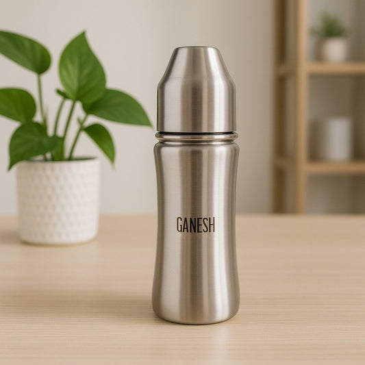 Ganesh Stainless Steel Baby Feeding Bottle 250ml with Anti-Colic Nipple