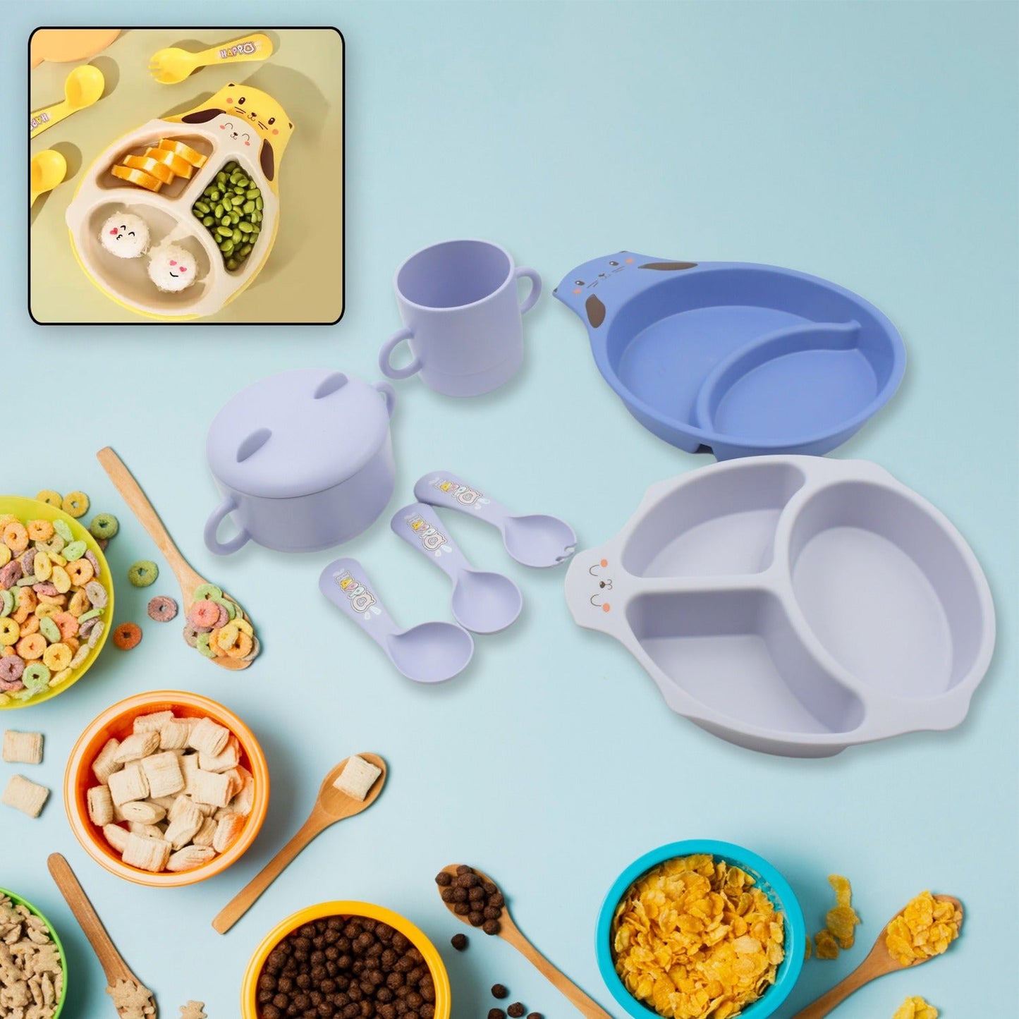 Bamboo Fibre Baby Feeding Set 7 Piece Dinnerware