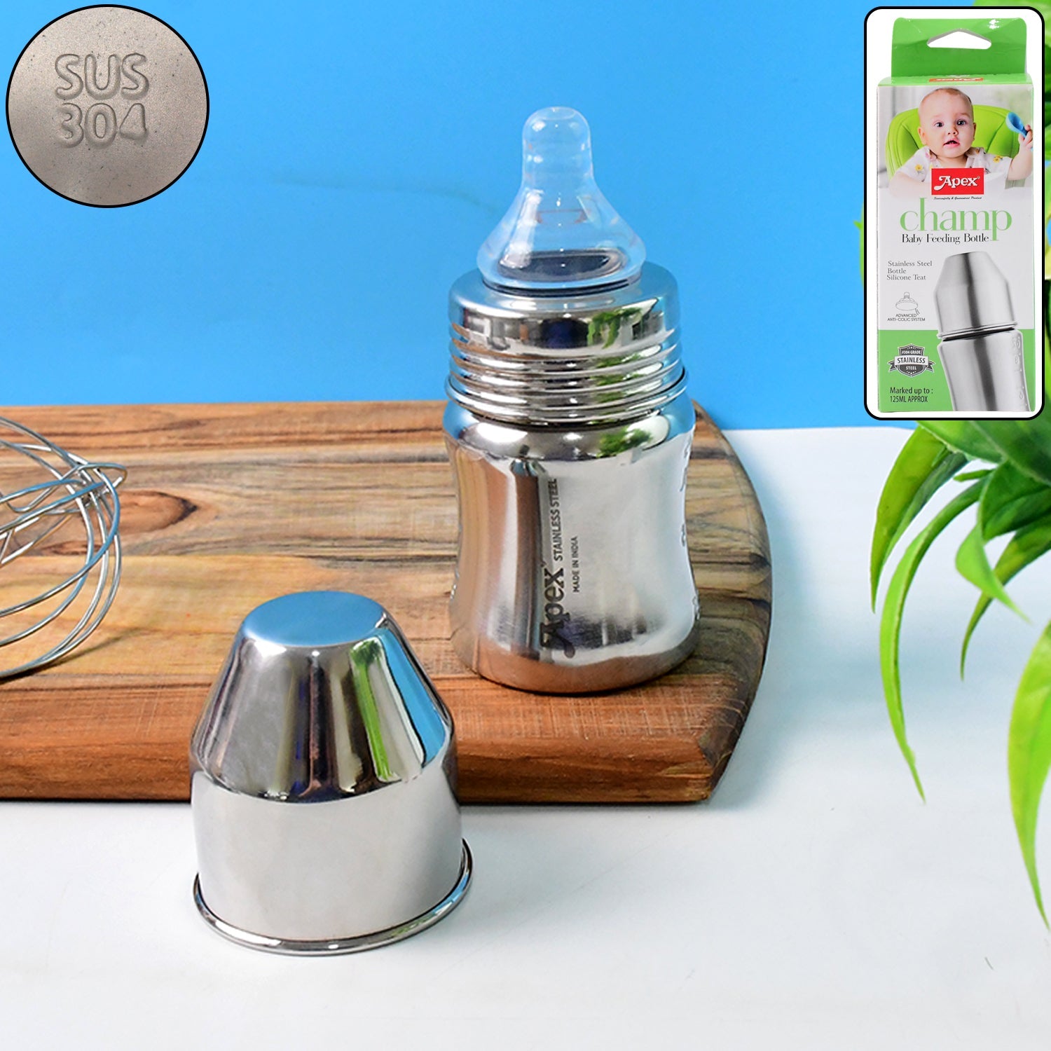 Apex Premium Stainless Steel Baby Feeding Bottle 125ml