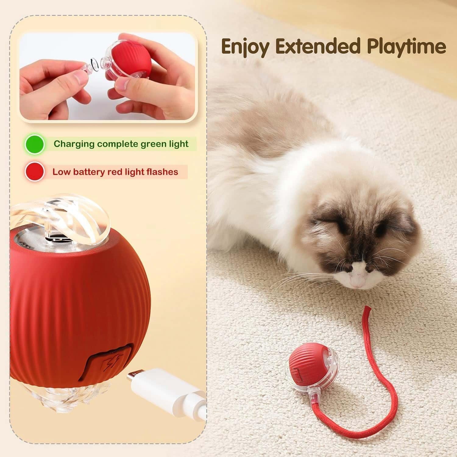 Rechargeable Interactive Cat Toy Ball with LED Light