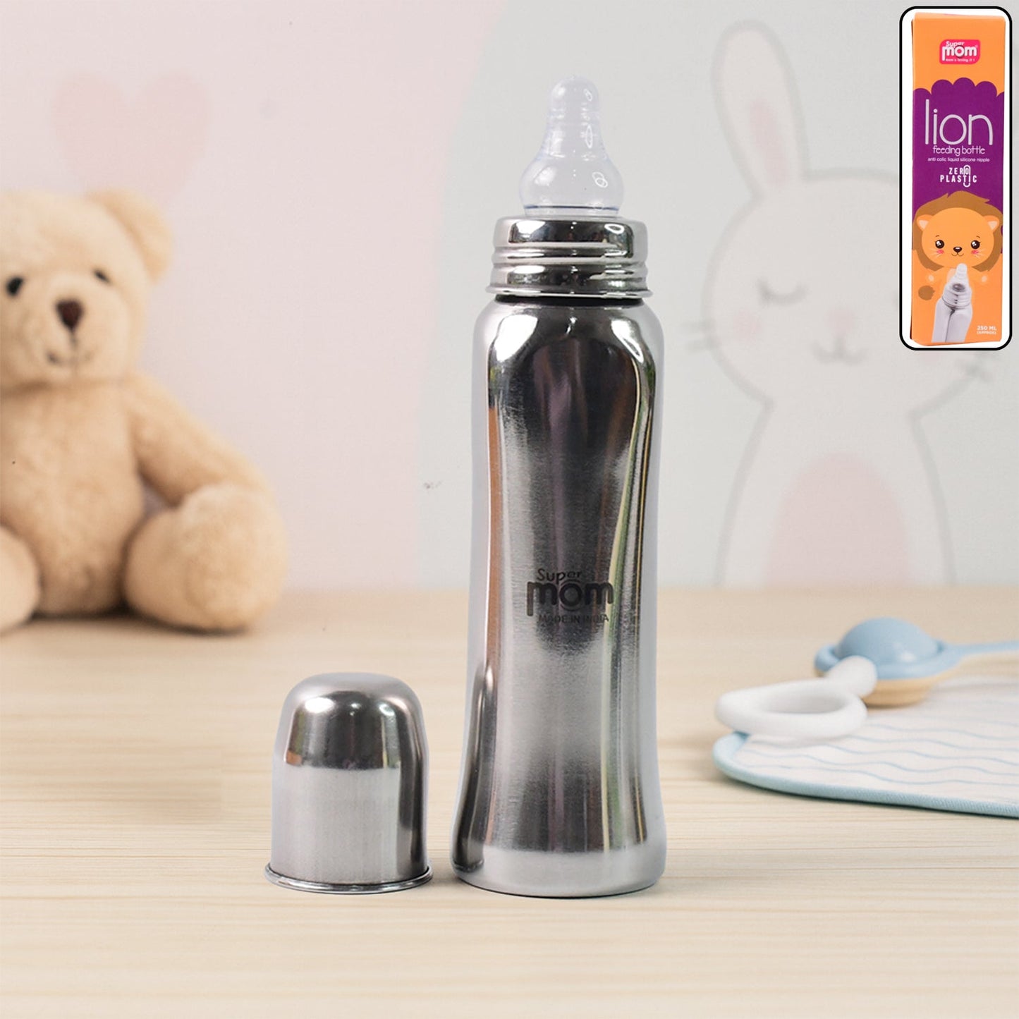 Anti-Colic SS Feeding Bottle 250ml Lion