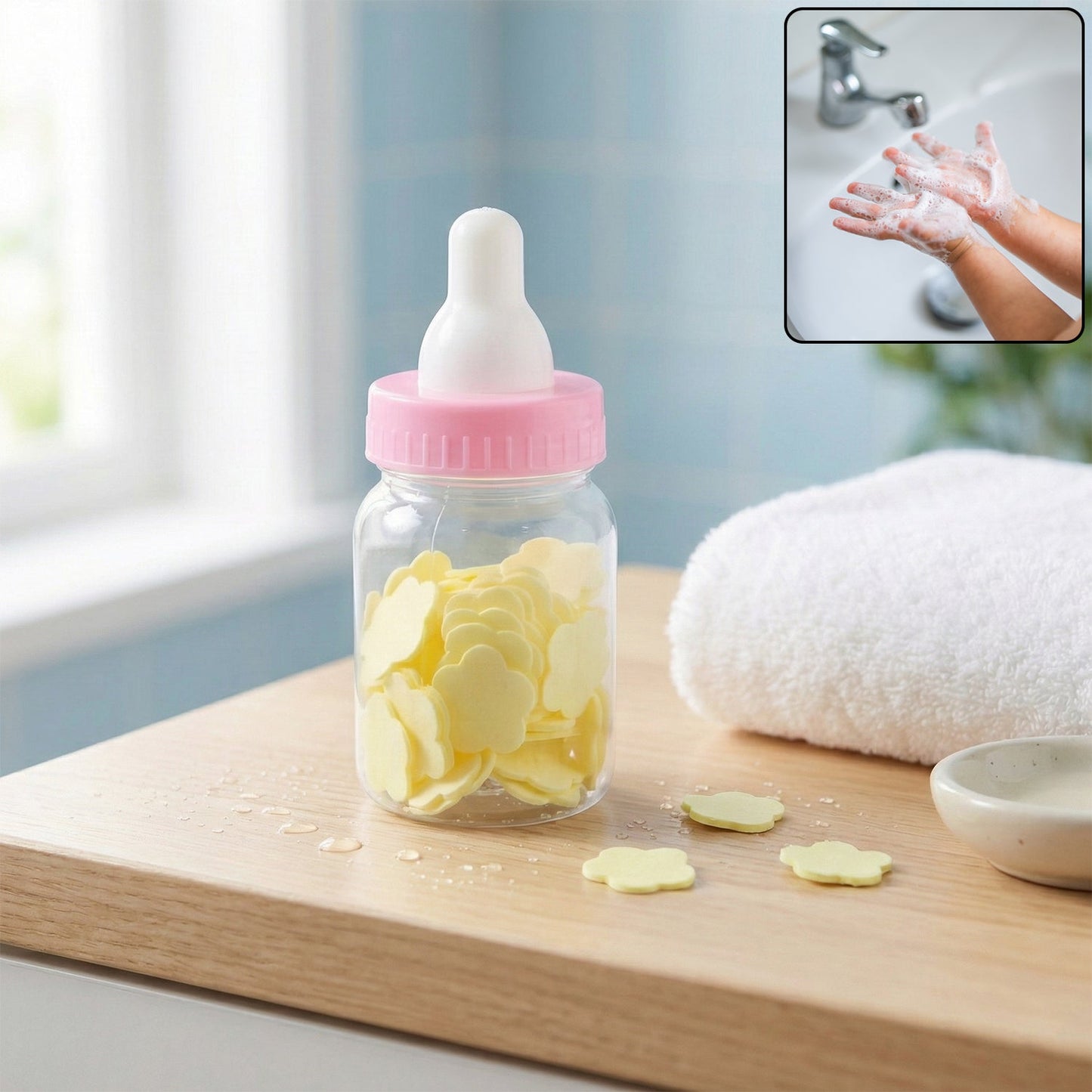 Portable Baby Bottle Shape Hand Wash Soap Paper Sheets