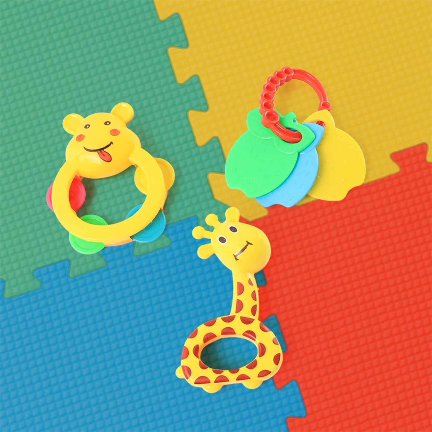 Colorful Animal Shape Baby Rattle Toy Set (Pack of 3)